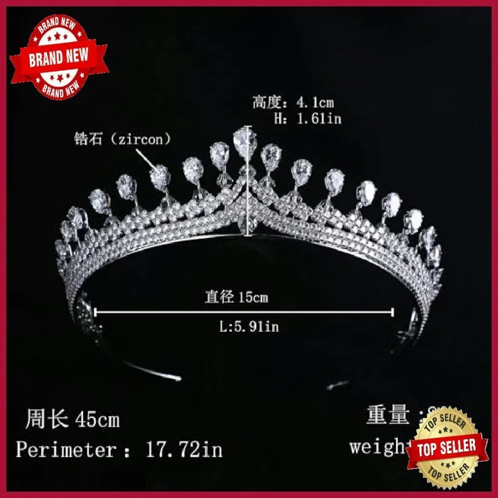 Zircon Bridal Tiara Wedding Crown Crystal Hair Accessory Adult Size